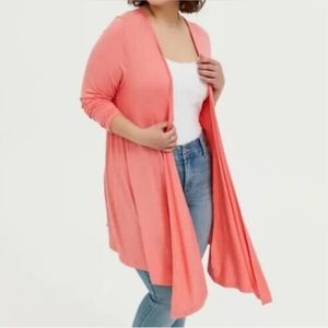 Torrid Super Soft Coral Wild Orange Draped Open Front Cardigan Size 2X